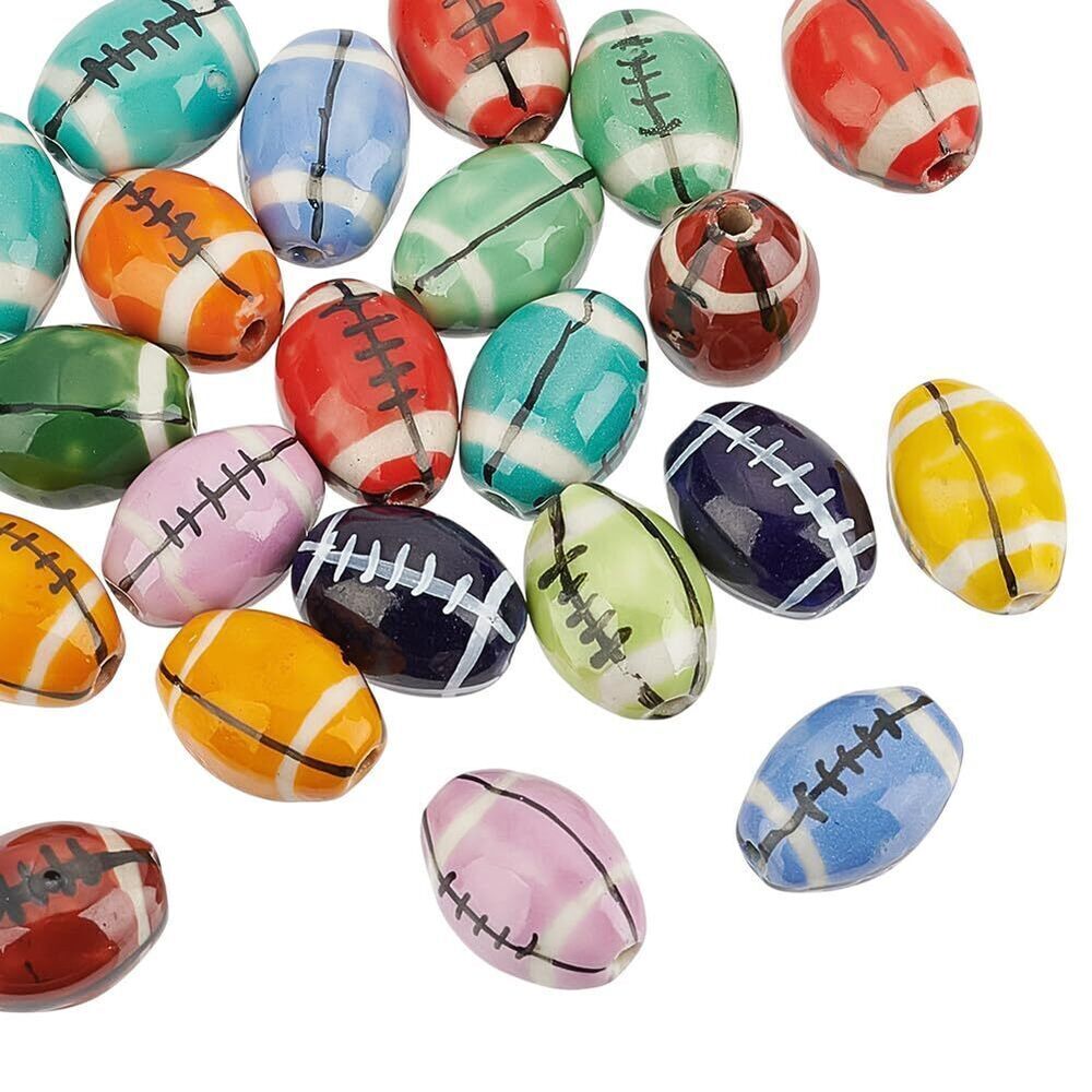 2190 About 22 Pcs Porcelain Rugby Ball Beads, 0.63 Inches Football Loose